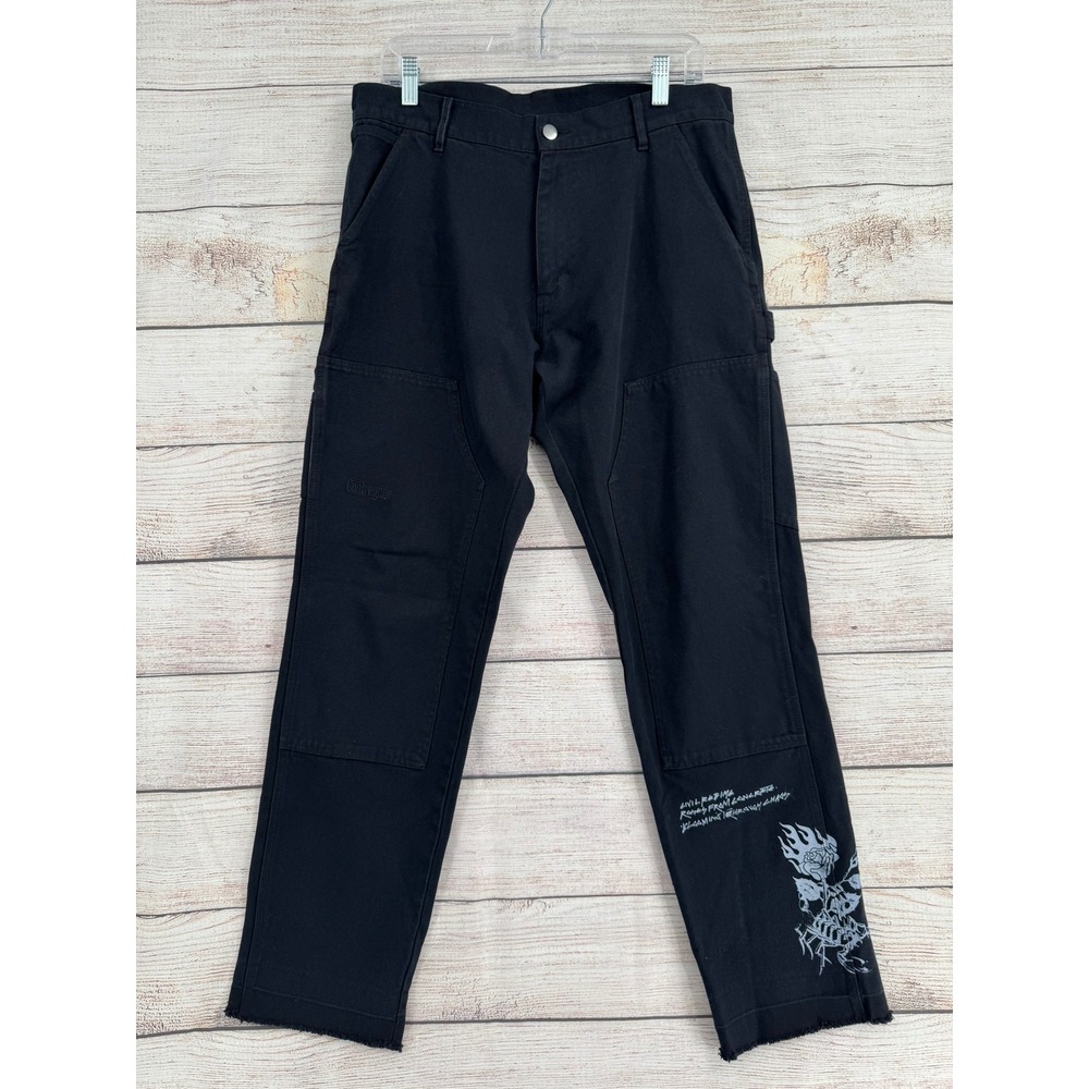 Civil Regime Carpenter Pants Mens 32 Black Graphic Double Knee Raw Hem